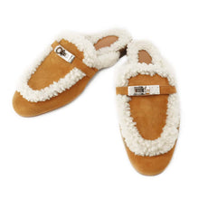 将图像加载到图库查看器中，HERMES Oz Mule Natural/Ecru Chevre Velour Sheepskin Size 35
