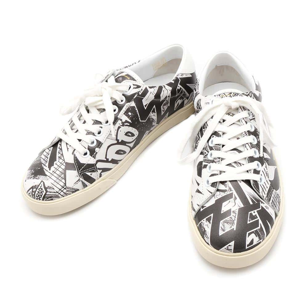 CELINE Christian Marclay Collaboration Low Cut Sneakers White/Brown Leather Size 36