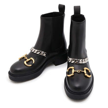 将图像加载到图库查看器中，GUCCI ChelseaBoots with Horsebit Chain Black670393 Leather Size 34 1/2
