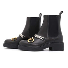 将图像加载到图库查看器中，GUCCI ChelseaBoots with Horsebit Chain Black670393 Leather Size 34 1/2
