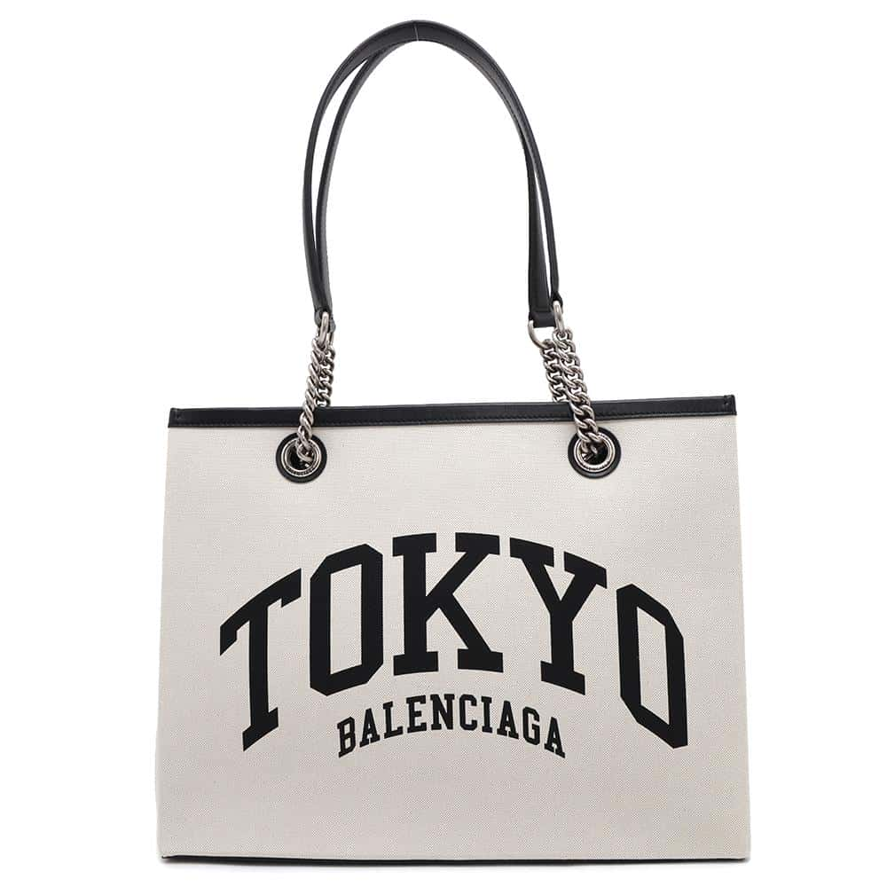 BALENCIAGA CITIES TOKYO Duty Free Tote Natural/Black759973 Canvas Leather Size M