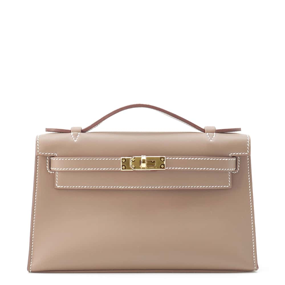 HERMES PochetteKelly Etoupe Swift Leather