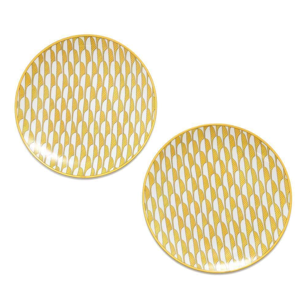 HERMES Soleil de HERMES Dessert Plates, Set of 2 White/Yellow Porcelain