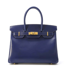 将图像加载到图库查看器中，HERMES Birkin Blue Saphir Box Calf Leather Size 30
