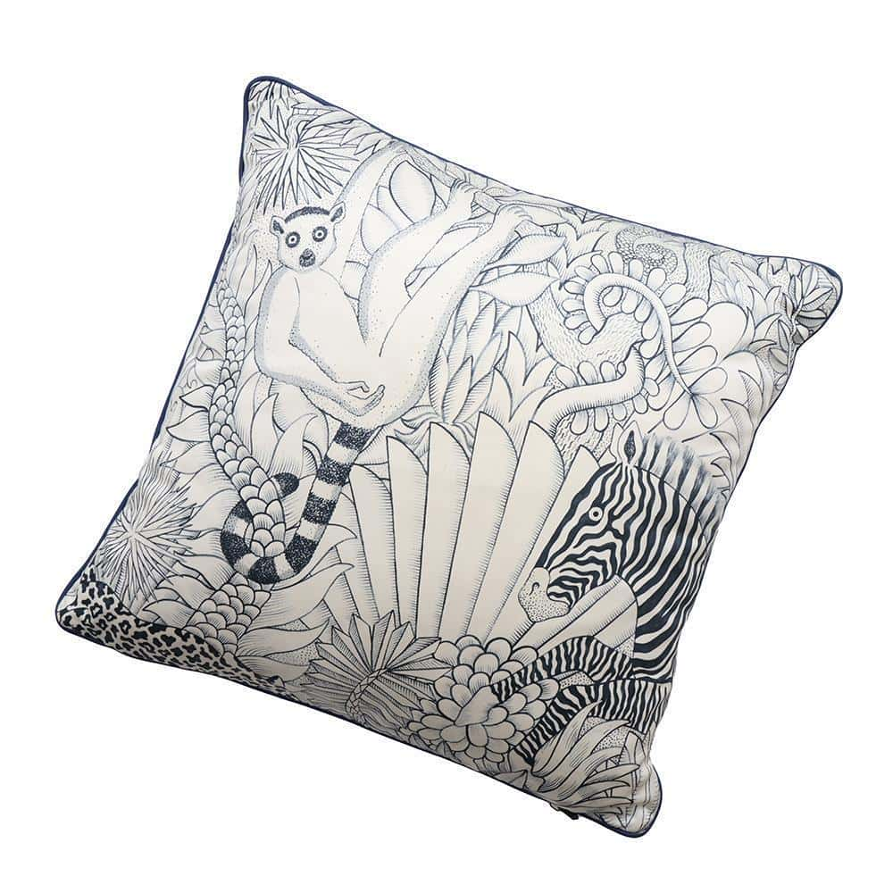 HERMES Cushion Animaux Camoufles Navy/White Cotton100% Leather Size 40x40