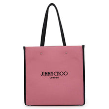 将图像加载到图库查看器中，JIMMY CHOO N/S Tote Pink/Black Canvas Calf Leather Size M
