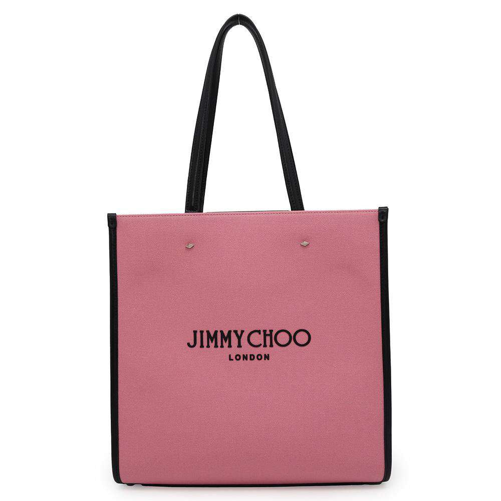 JIMMY CHOO N/S Tote Pink/Black Canvas Calf Leather Size M