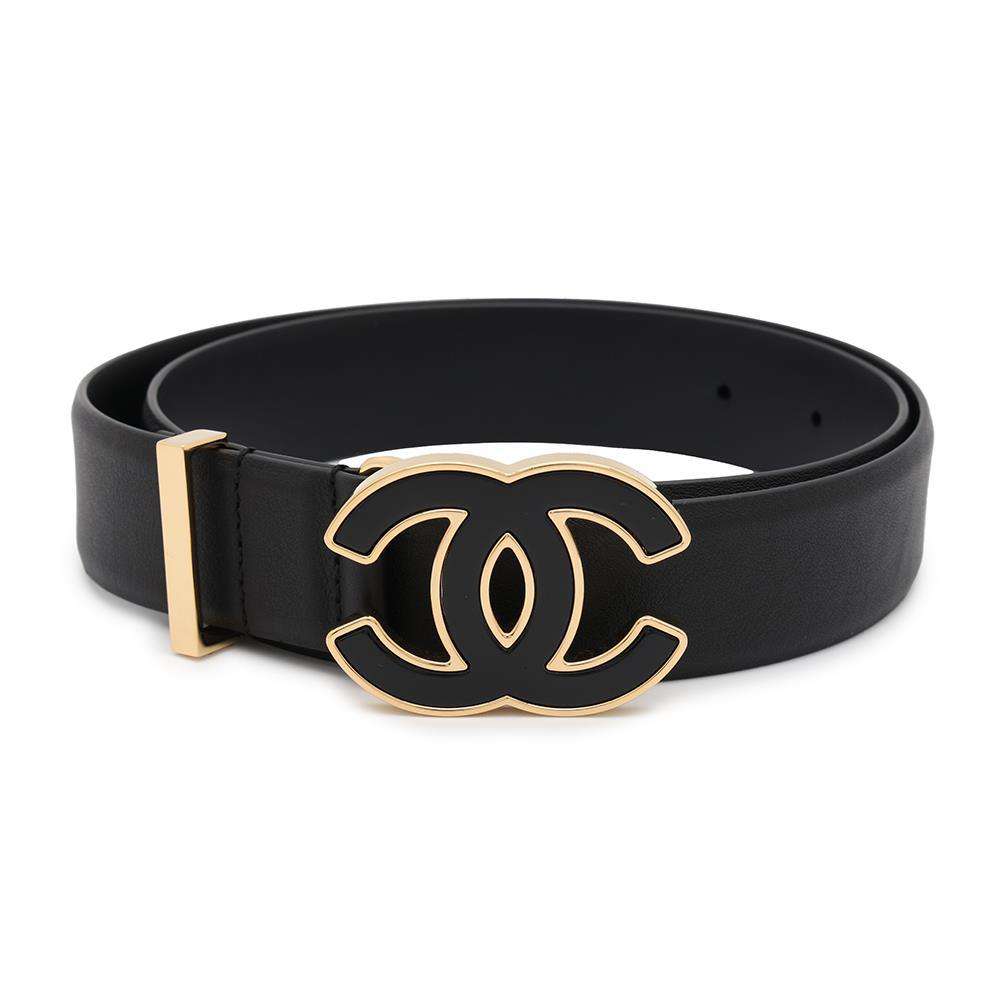 CHANEL CC Logo Belt Size 75 Black Leather