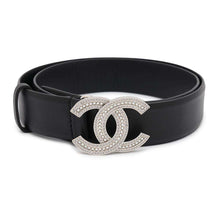 将图像加载到图库查看器中，CHANEL CC Logo Belt Size 75 Black Leather
