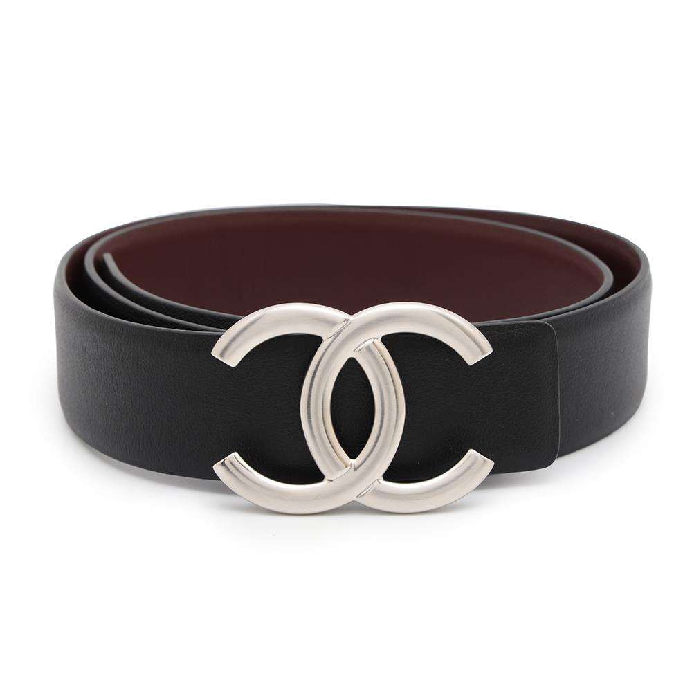 CHANEL CC Logo Reversible Belt Size 75 Black/BordeauxA73462 Leather