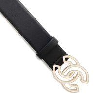 将图像加载到图库查看器中，CHANEL CC Logo Belt Size 75 Black/White Leather
