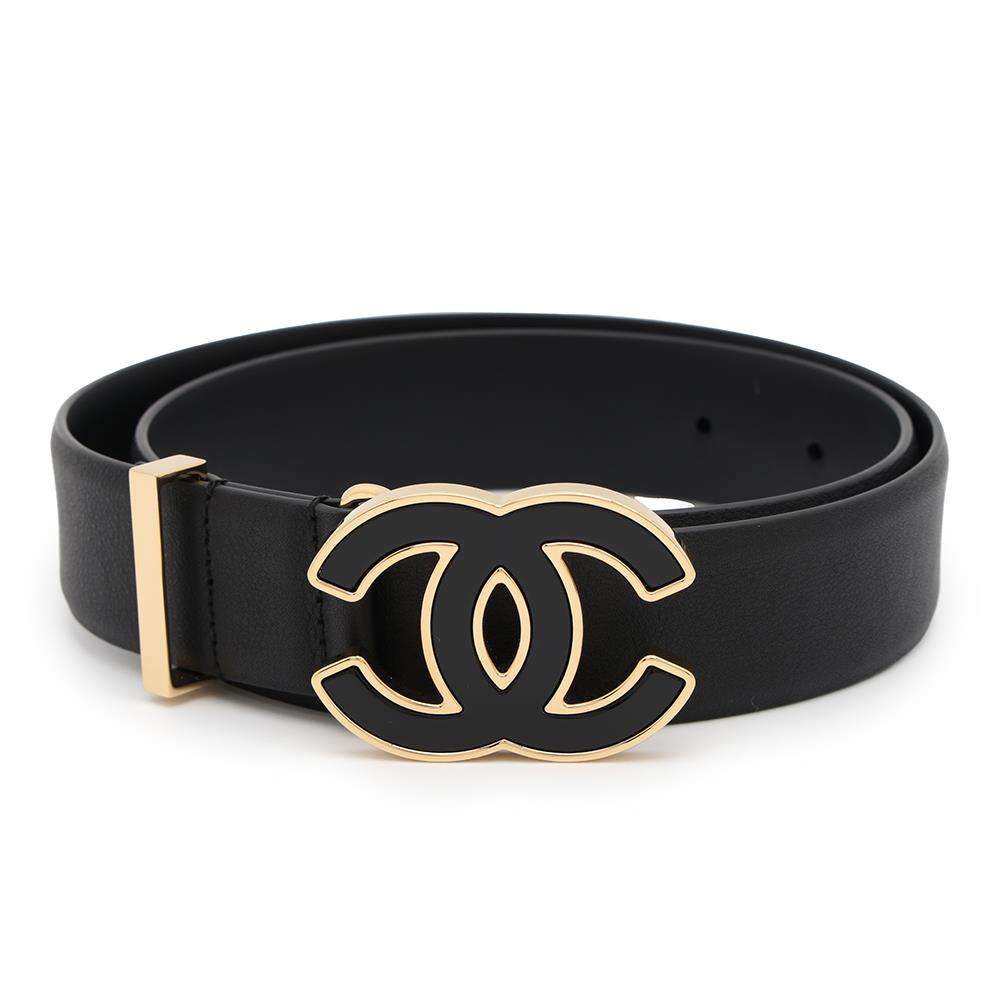 CHANEL CC Logo Belt Size 70 Black Leather