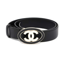 将图像加载到图库查看器中，CHANEL CC Logo Belt Size 70 Black/White Leather
