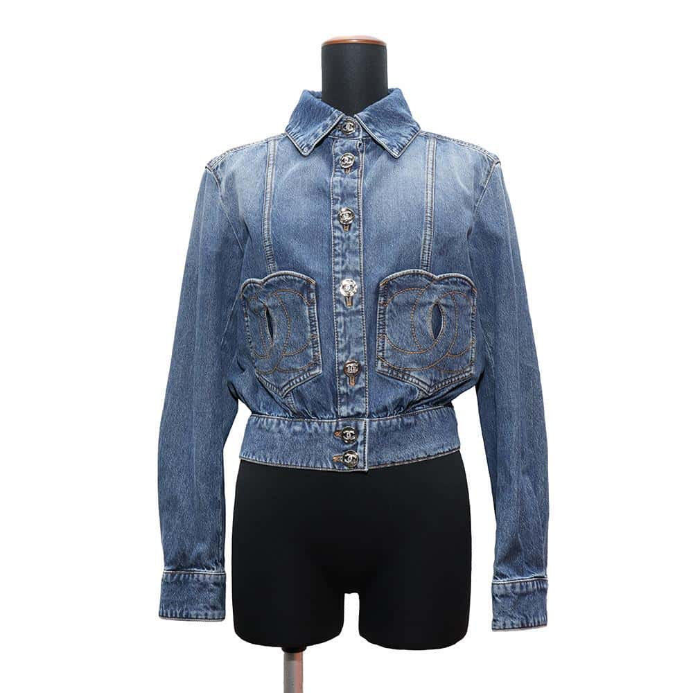 CHANEL Washed Denim Jacket Size 34 BlueP76746 Cotton100%