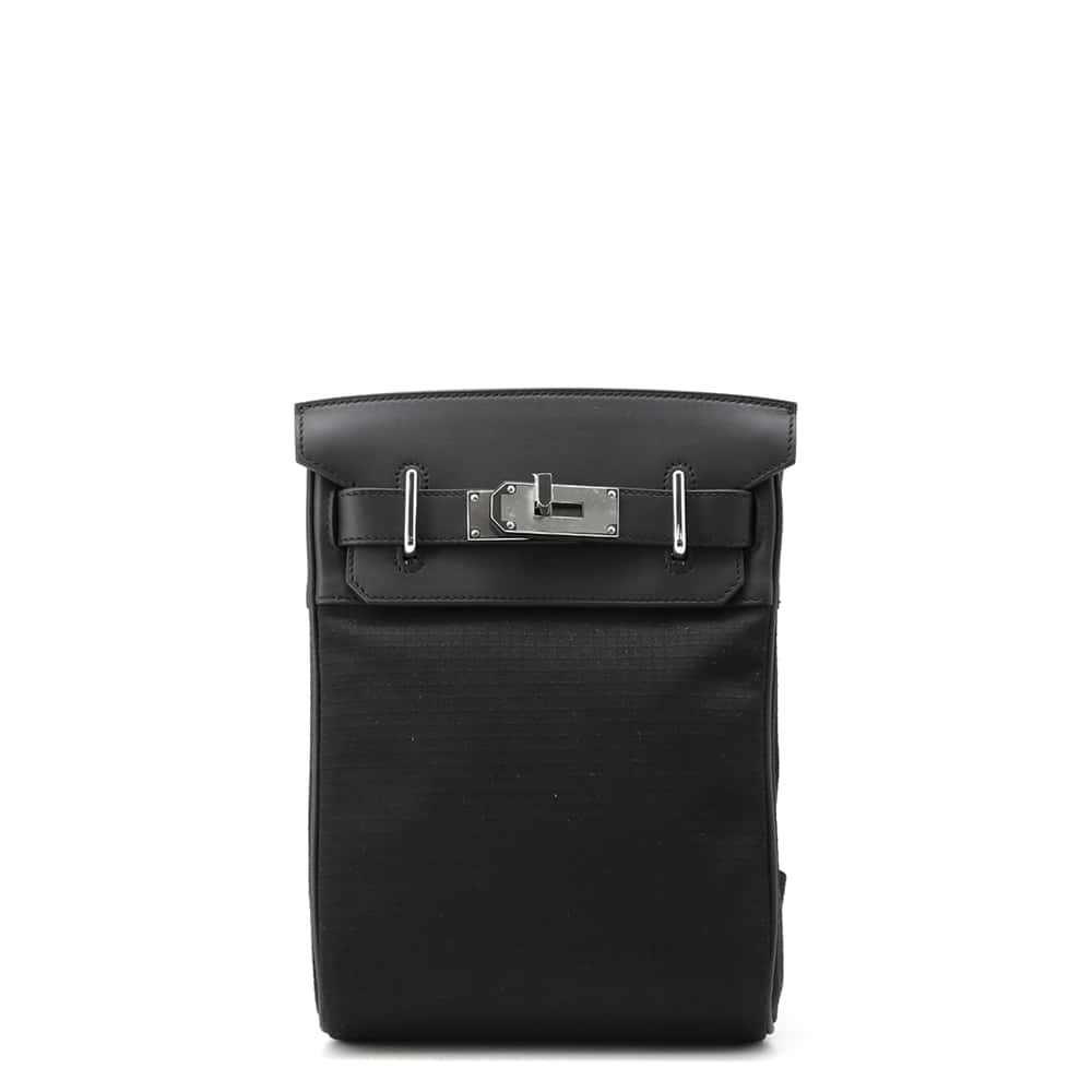 HERMES kelly akkad Black Toile Bivouac Swift Leather Size PM