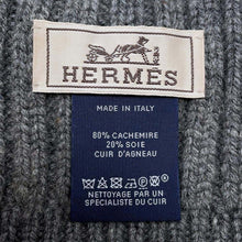 将图像加载到图库查看器中，HERMES H Torsade Cuir Scarf Gray Cashmere80% Silk20%
