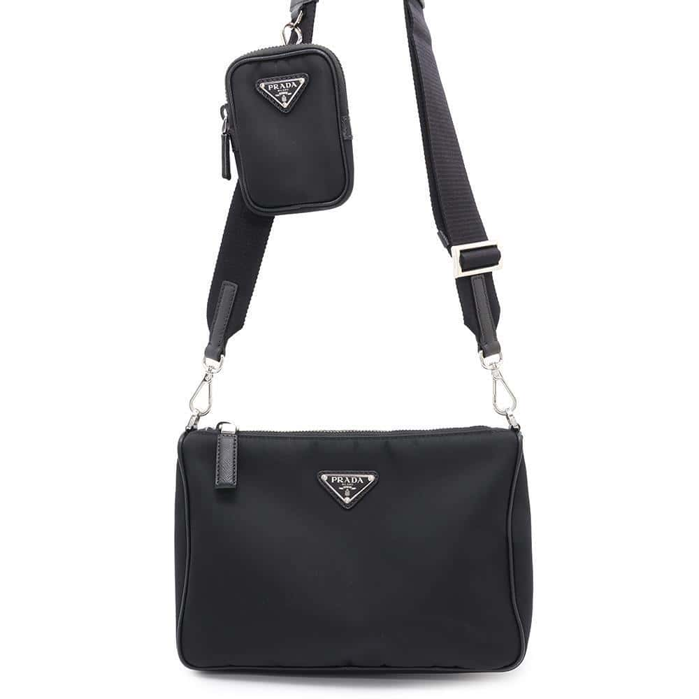 PRADA Re-Nylon xSaffiano Leather Shoulder Bag Black2VH113 Nylon Leather