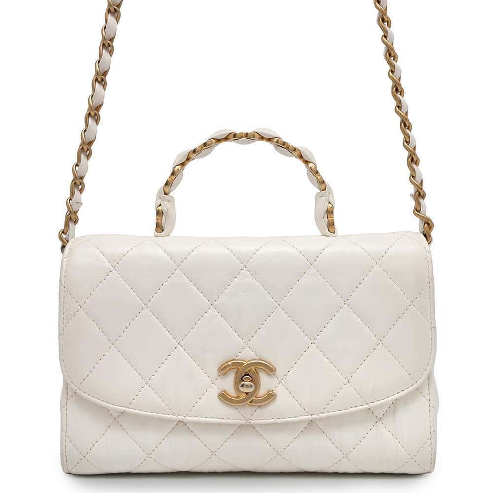 CHANEL Matelasse Top Handle 2way Shoulder Handbag WhiteAS2478 Crumple Lambskin