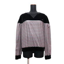 Load image into Gallery viewer, CHANEL Striped CC Logo sweatshirt Size 36 Black/Gray/RedP73405 Cotton96% Polyester4% Rhinestone
