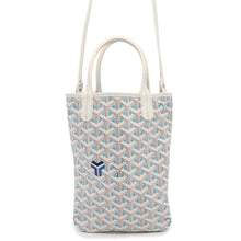 Load image into Gallery viewer, GOYARD Poitier Tote Bag Clairvoy White/Turquise Blue PVC Coated Canvas Calf Leather Size Mini
