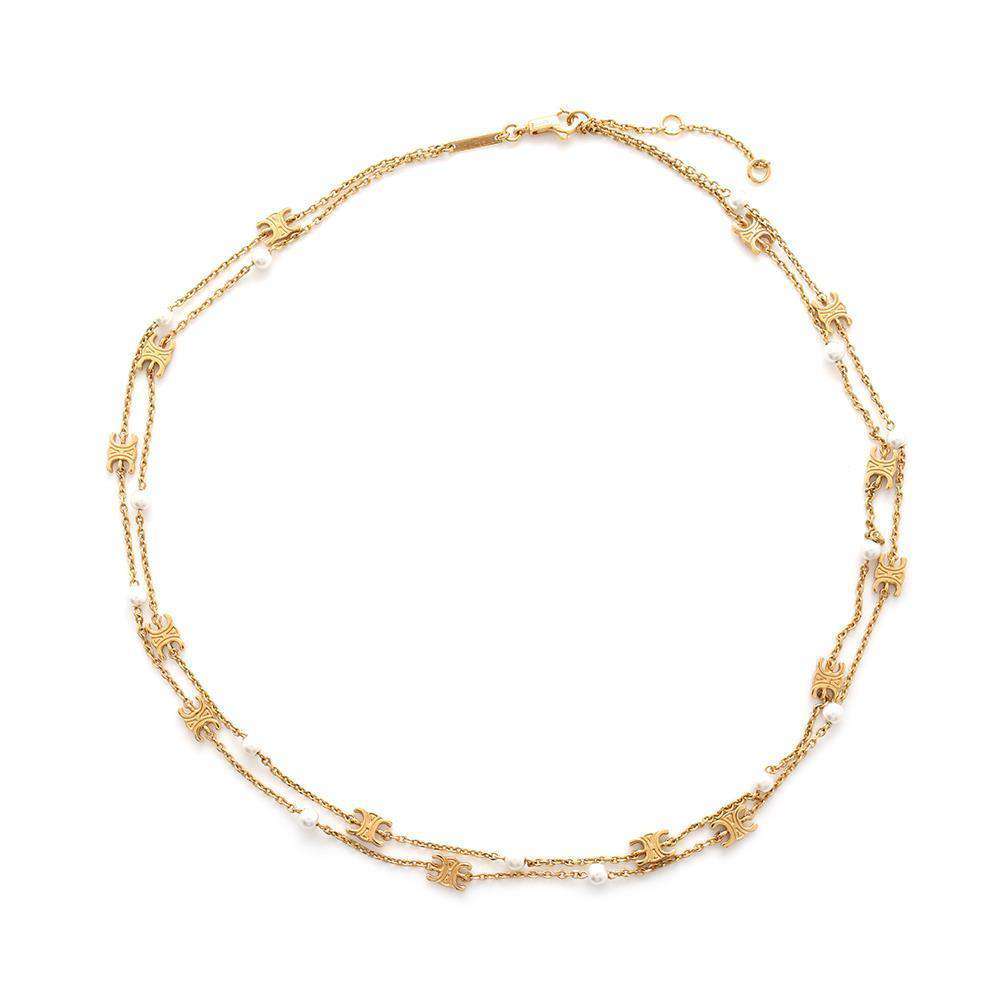 CELINE Les Perles Double Necklace Gold460PK6PRB.01GI Brass Faux Pearl