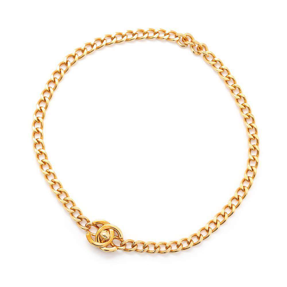 CHANEL CC Logo Turnlock Choker Gold Metal