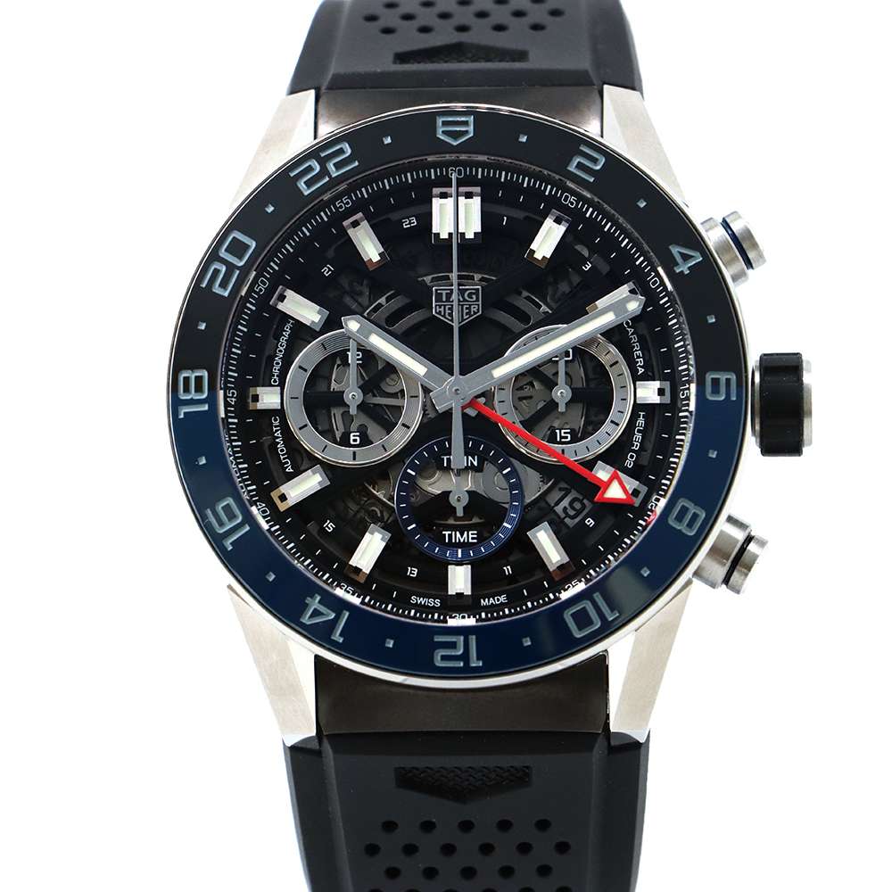 TAG HEUER Carrera Chronograph GMT W45mm Stainless Steel Rubber Black DialCBG2A1Z.FT6157