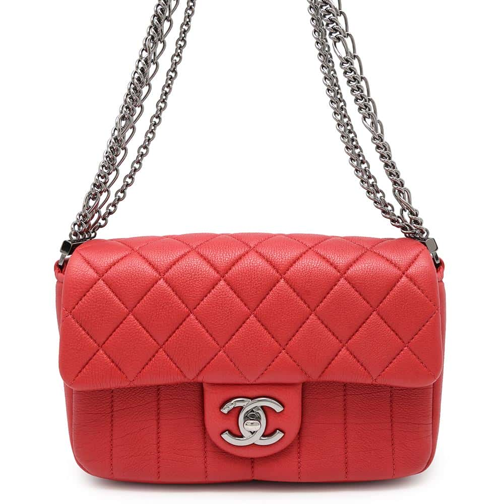 CHANEL Mademoiselle Triple Chain Shoulder Red Leather