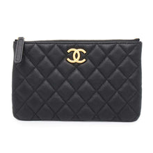 Load image into Gallery viewer, CHANEL Matelasse CC Logo Flat Pouch BlackAP3525 Caviar Leather
