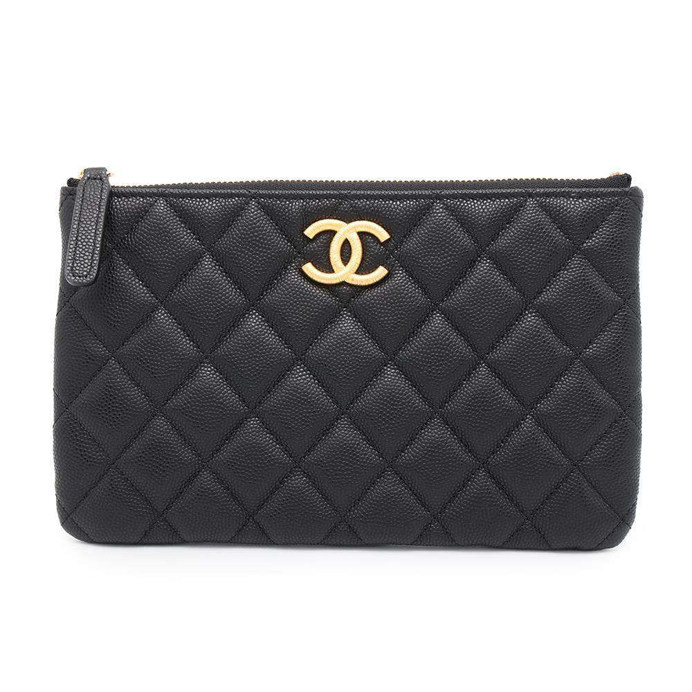 CHANEL Matelasse CC Logo Flat Pouch BlackAP3525 Caviar Leather