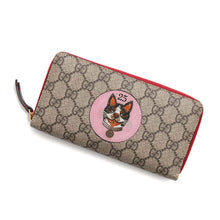 Load image into Gallery viewer, GUCCI GG Supreme Cat Round Zip Long Wallet Beige/Red506279 GG SupremeCanvas/Leather
