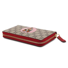 将图像加载到图库查看器中，GUCCI GG Supreme Cat Round Zip Long Wallet Beige/Red506279 GG SupremeCanvas/Leather
