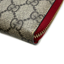 将图像加载到图库查看器中，GUCCI GG Supreme Cat Round Zip Long Wallet Beige/Red506279 GG SupremeCanvas/Leather
