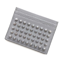 将图像加载到图库查看器中，Christian Louboutin KIOS Studded Card Case Gray Leather
