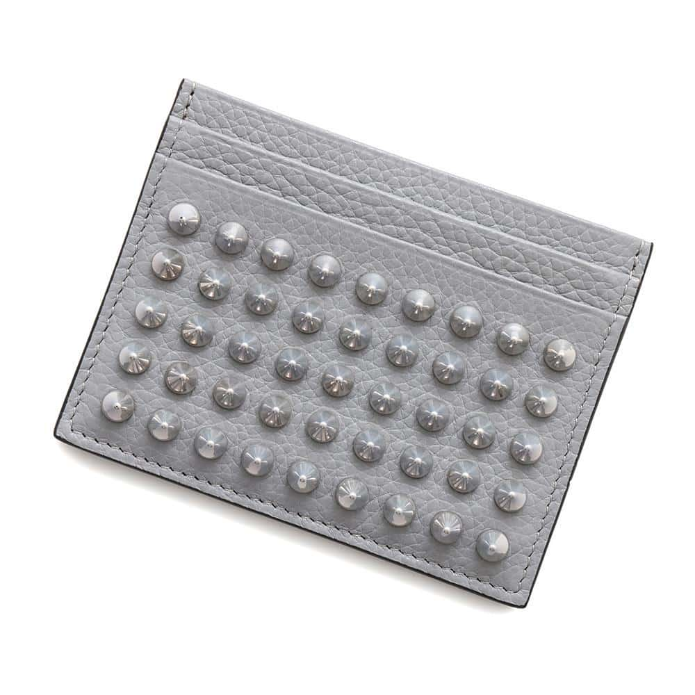 Christian Louboutin KIOS Studded Card Case Gray Leather