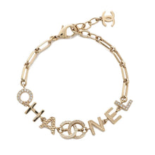 将图像加载到图库查看器中，CHANEL Logo Rhinestone Chain Bracelet GoldAB7492 Metal
