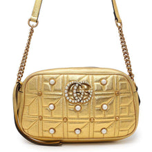 Load image into Gallery viewer, GUCCI GG Marmont Pearl Logo Shoulder Bag Gold447632 Leather Faux Pearl
