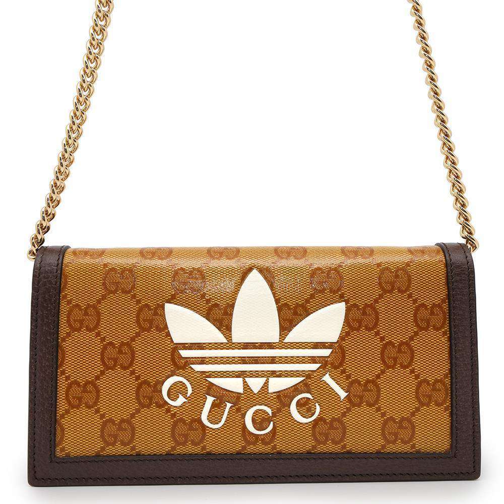 GUCCI GG Supreme Chain Wallet Adidas Collaboration Yellow/Brown621892 PVC/Leather