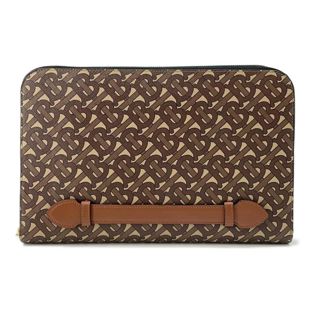 BURBERRY TB Monogram Clutch Bag Brown8023035 PVC Coated Canvas Leather