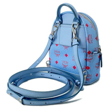 将图像加载到图库查看器中，MCM Visetos Mini Backpack Blue/Red Leather
