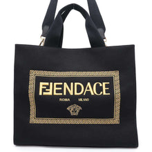 将图像加载到图库查看器中，FENDI Fendace 2WAY Tote Bag Black/Yellow7VA558 Canvas
