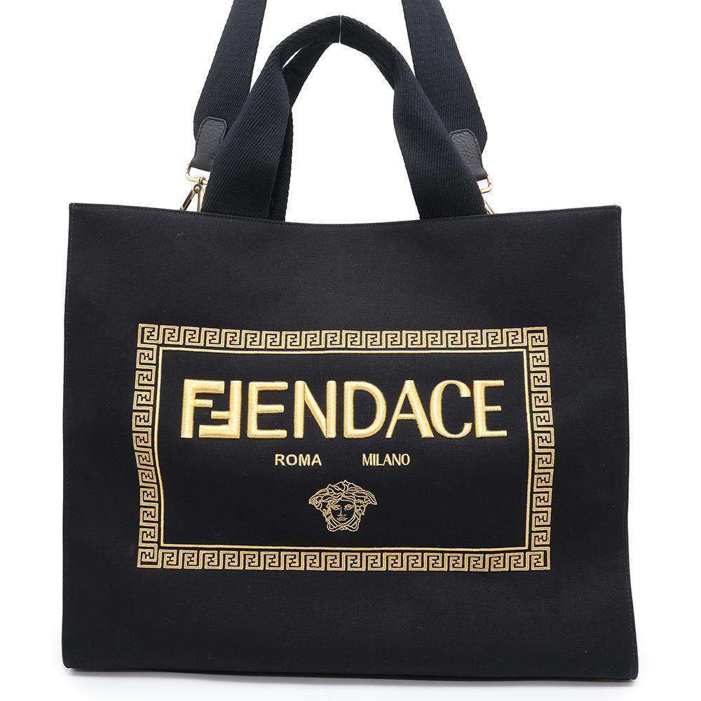 FENDI Fendace 2WAY Tote Bag Black/Yellow7VA558 Canvas