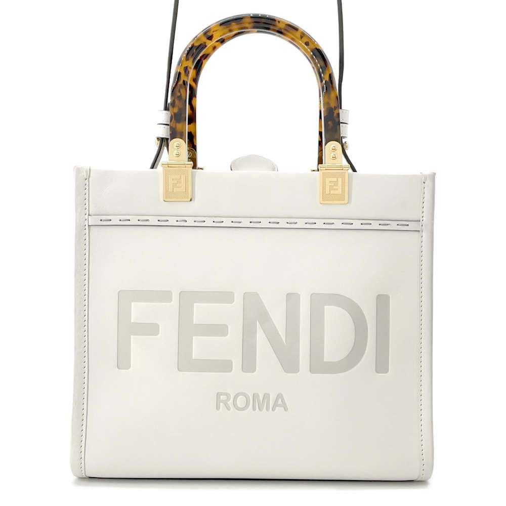 FENDI Sunshine Logo Tote Bag Off-white8BH394 Leather Size Small