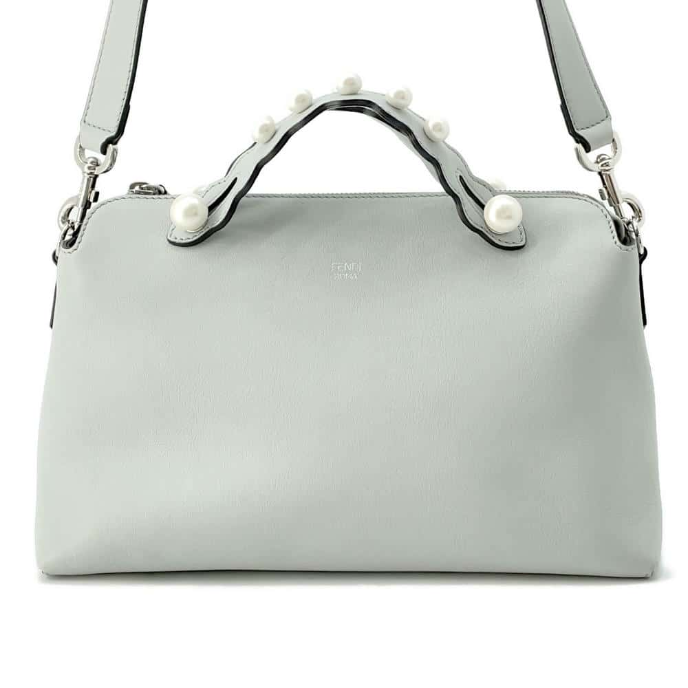 FENDI By the Way Pearl Handle 2WAY Handbag Light Blue8BL124 Leather Size Medium