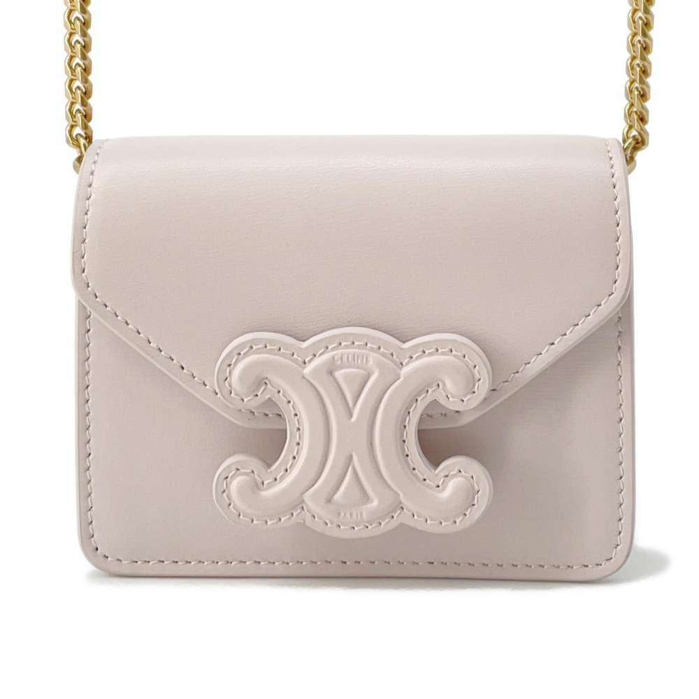 CELINE Triomphe ChainShoulderPouch Pink Leather