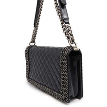 Load image into Gallery viewer, CHANEL Boy Chanel Shoulder Bag Black Shiny Calf Leather Size 28
