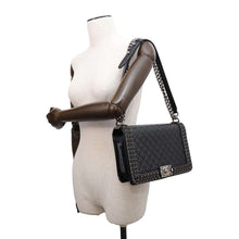 Load image into Gallery viewer, CHANEL Boy Chanel Shoulder Bag Black Shiny Calf Leather Size 28
