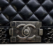 Load image into Gallery viewer, CHANEL Boy Chanel Shoulder Bag Black Shiny Calf Leather Size 28
