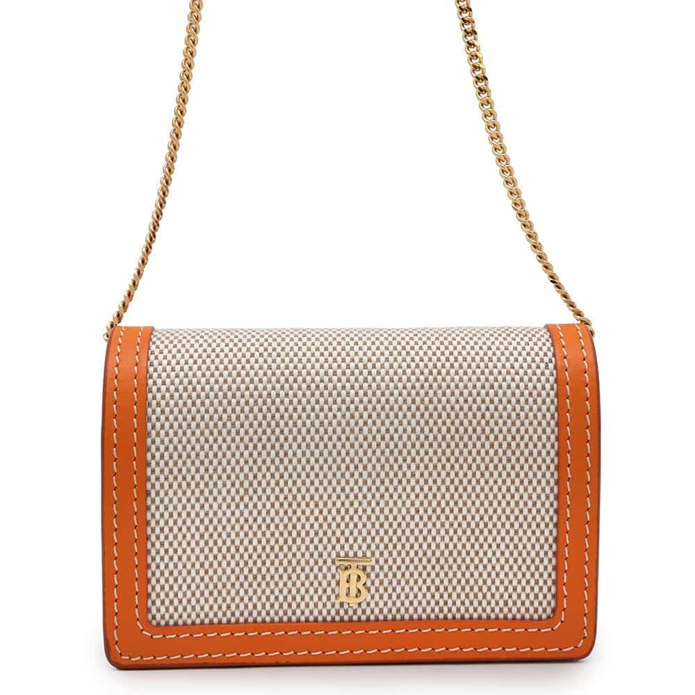 BURBERRY TBChainShoulderCard Case Beige/Orange Canvas/Leather