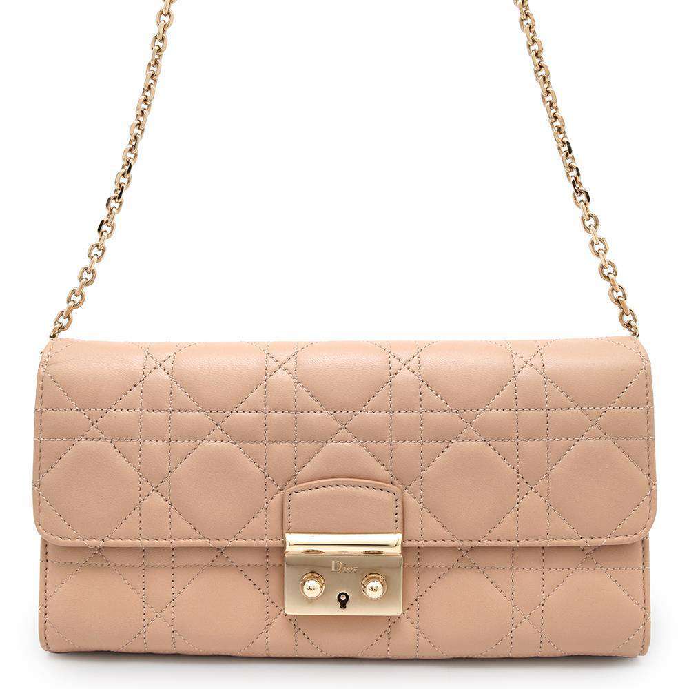 Dior Canage Chain Wallet Beige Leather